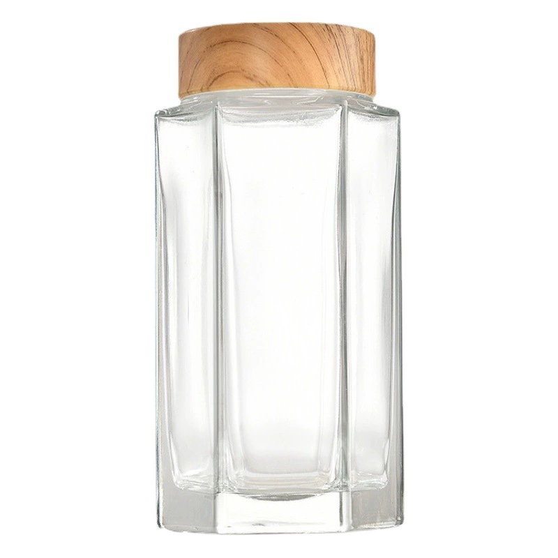 Фабрика оптовой шестигранной деревянной крышкой бутылки меда стеклянная бутылка герметичная банка с крышкой Чили соленья бутылка варенья банка
