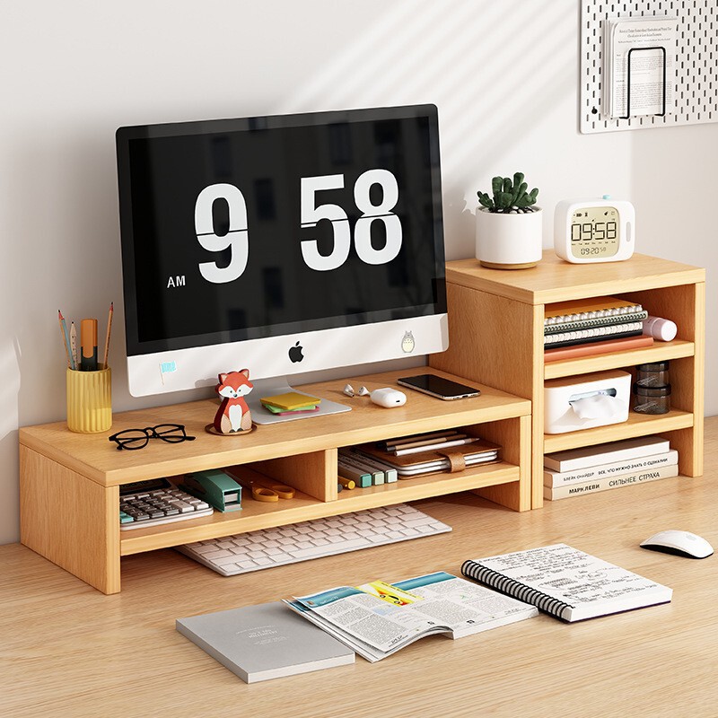 Wooden desktop computer support rack simple student desk multi-layer bookshelf dormitory desktop monitor heightening rack wholesale