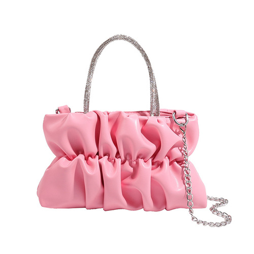  Summer New Arrival Trendy Celebrity Party Pleated Cloud Chain Crossbody Rhinestone Handheld Shoulder Bag for Women