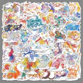 50张山海经贴纸异兽录山精海怪卡通插画防水装饰手账本保温杯贴纸