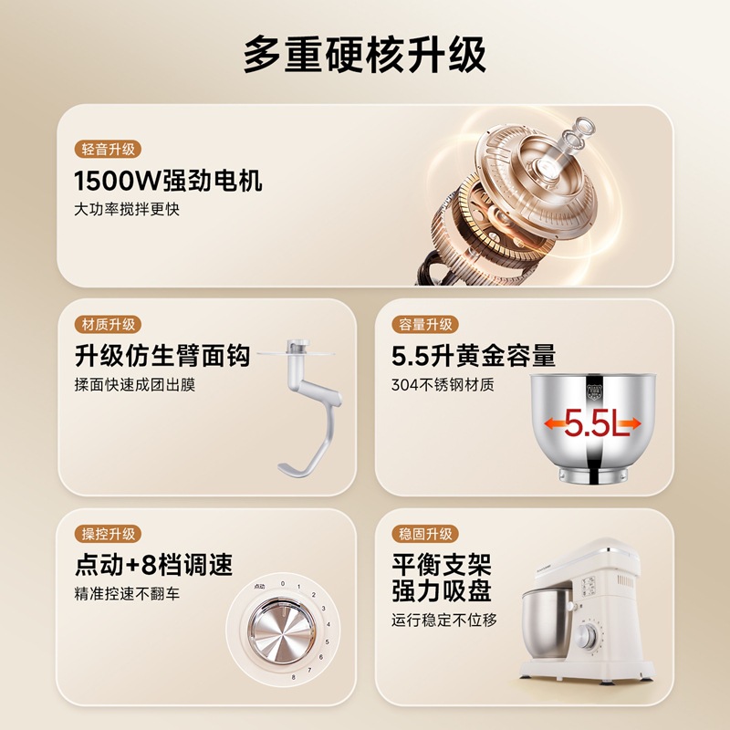 Shunran 3206 Chef Machine 5.5L Household 26 New Model Small Kneading Dough Mixer Egg Beater Baking Cake Machine