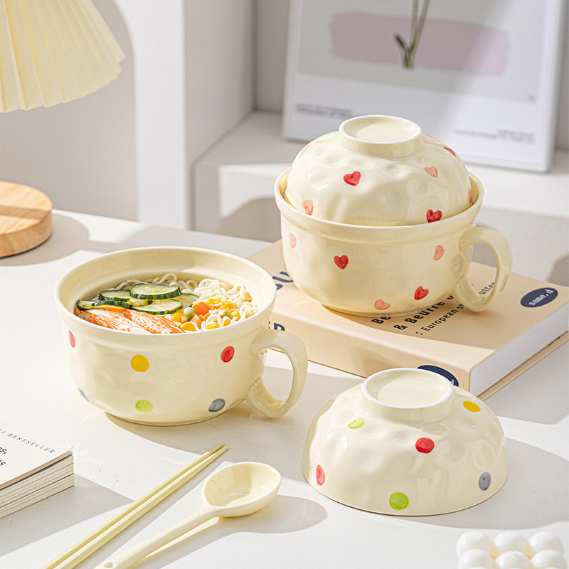 Minimalist Ins-Style Ceramic Noodle Bowl Set with High Aesthetic Value, Multiple Shapes, Lid, Handle, and Double-Ear Design Minimalist Ins-Style Ceramic Noodle Bowl Set with High Aesthetic Value, Multiple Shapes, Lid, Handle, and Double-Ear Design