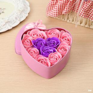 Mother's Day 520 Event Gift Box Wedding Small Gift 11 Roses Soap Flower Heart Tin Box Wholesale Mika