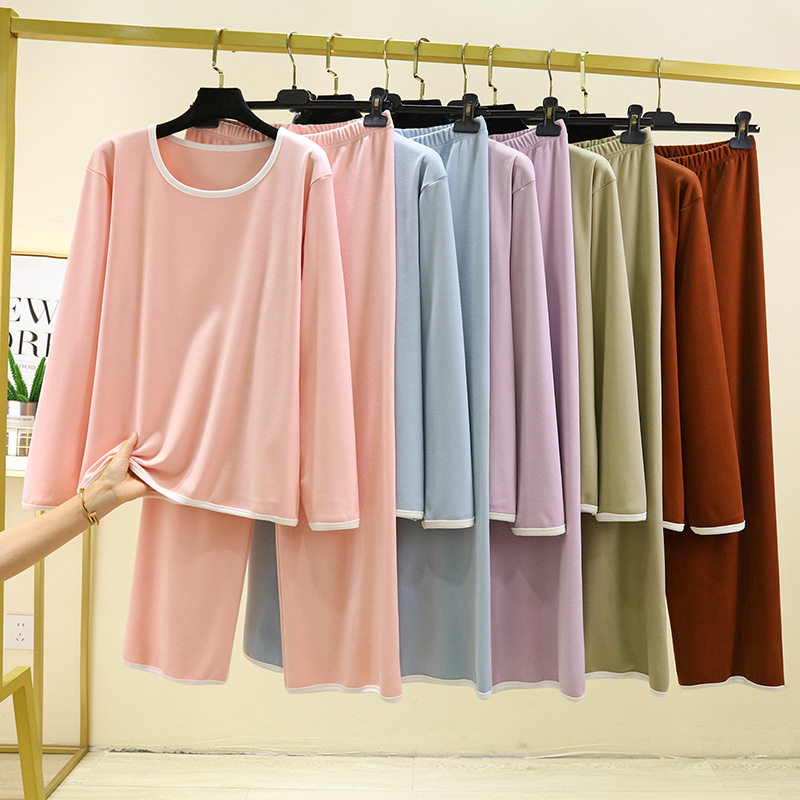 Derong Home Wear Suit Women's Autumn and Winter Thickeneded Velvet Thermal Clothing Loose Large Size Casual Long-Sleeved Pants Two-Piece Set