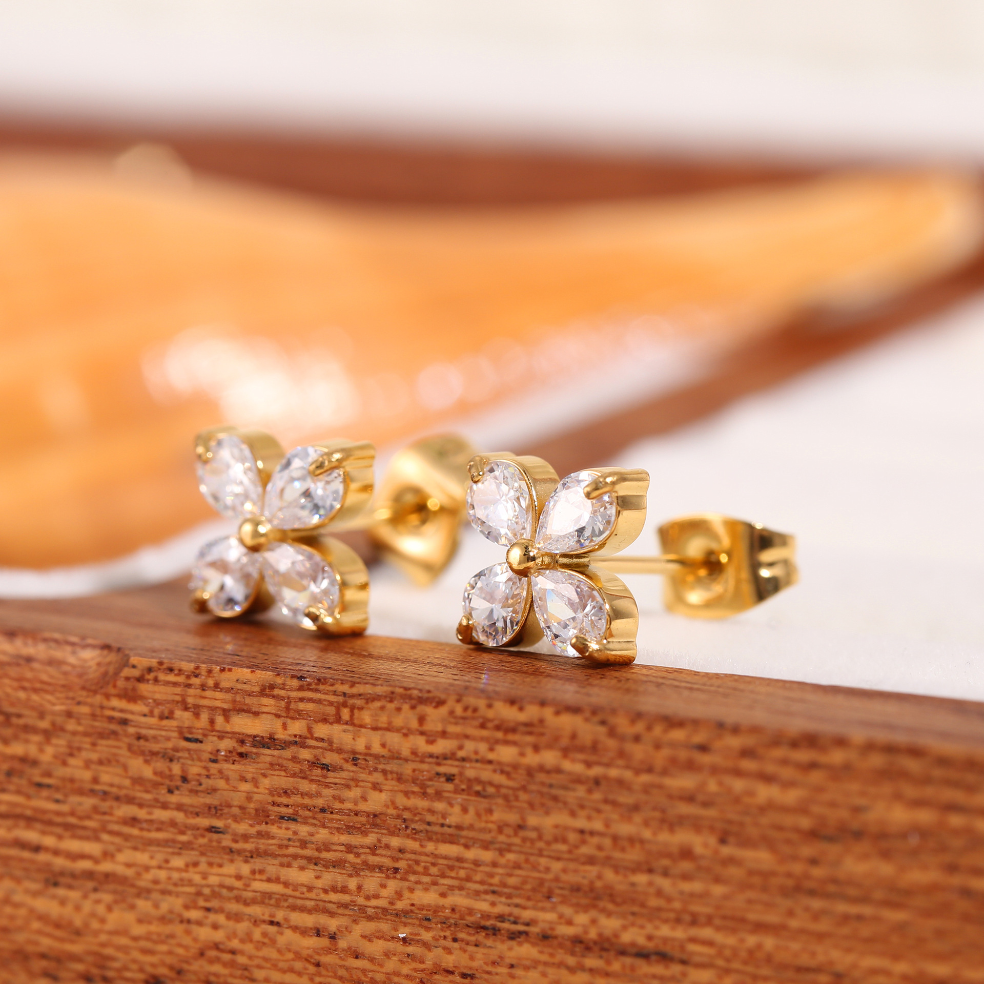 네잎 클로버 지르콘 팔찌 귀걸이 A203