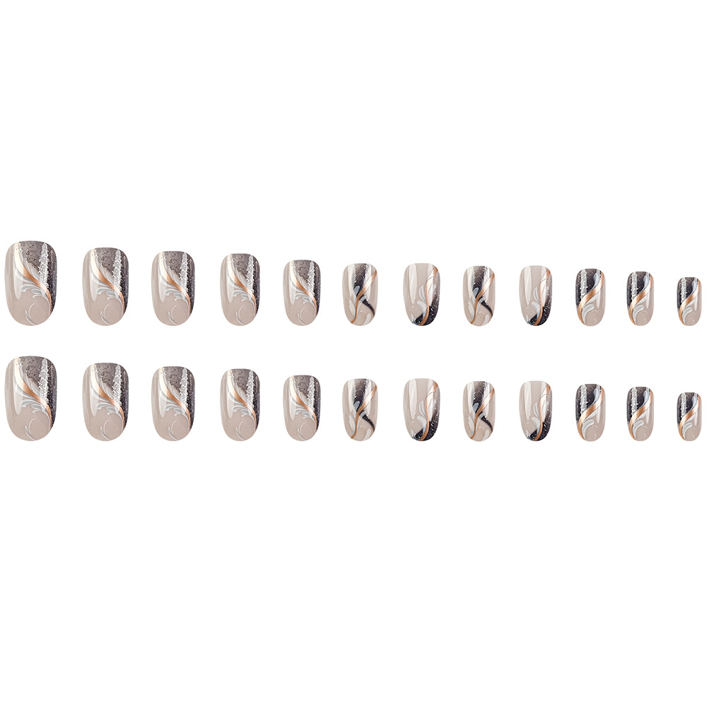 24 piezas de armadura de base de color nude, líneas de color marrón dorado entrelazadas, uñas de hadas, pegatinas de uñas de brillo de venta caliente transfronterizas image 6