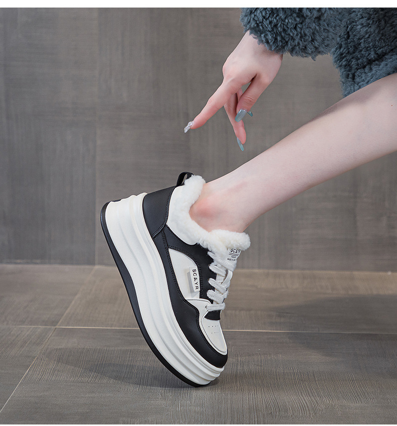 Giày sneaker nữ chunky đế dày mũi tròn lót lông cừu ấm áp mùa thu đông — M2688-1 màu đen lót nhung, M2688-1 trắng be lót nhung chi tiết 18