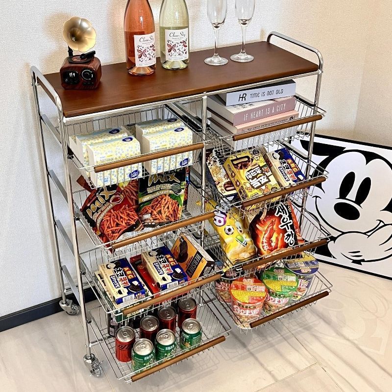 中古小推车置物架客厅移动带轮零食收纳多层家用复古厨房架子|undefined