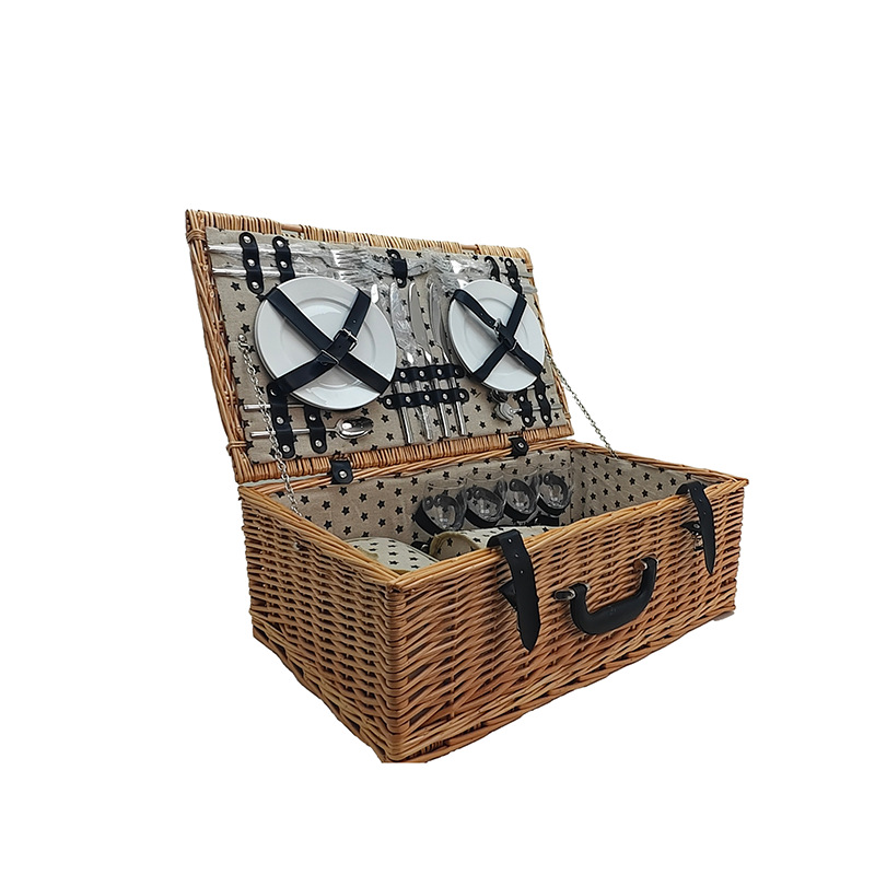2025 nuevos fabricantes de cestas de picnic de sauce para 4 personas grandes cestas de comidas simples en blanco y negro