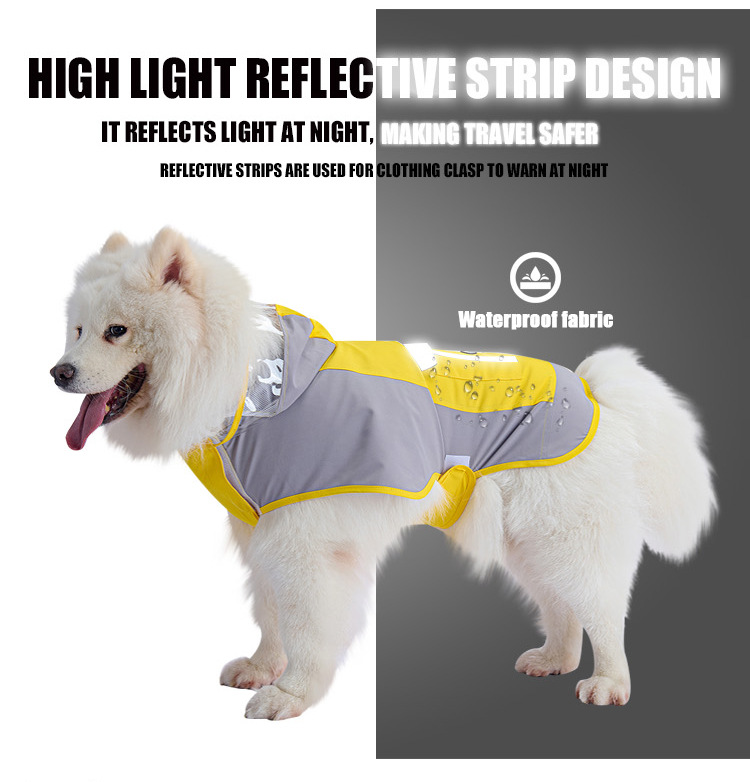 Large Dog Raincoat With Leash Attachment Mesh Reflective Strip Velcro Closure Pet Products Dog Clothing & Shoes_voghion.com