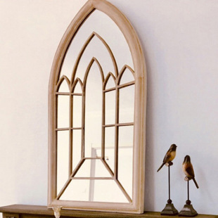 French decorative mirror living room dining room creative fake window decoration distressed simulation hanging mirror country retro fireplace mirror