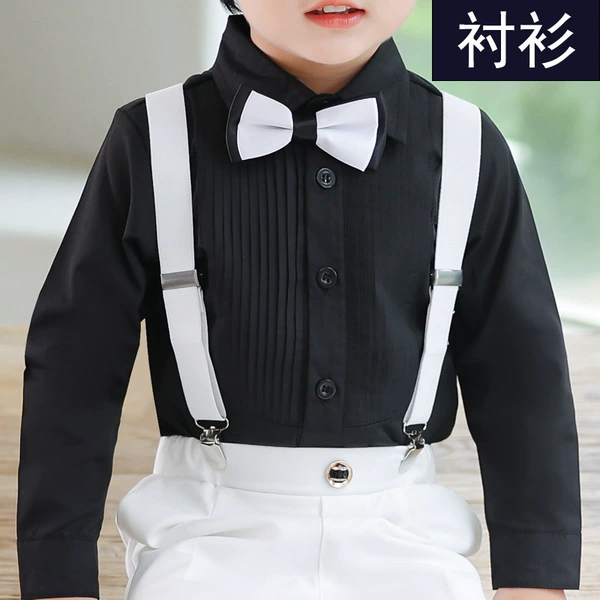 [22185黑色褶皱长袖衬衫]