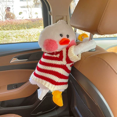 Car Interior Decoration Supplies, Car tissue box/set - red-and-white-striped-sweater-duck-tissue-box