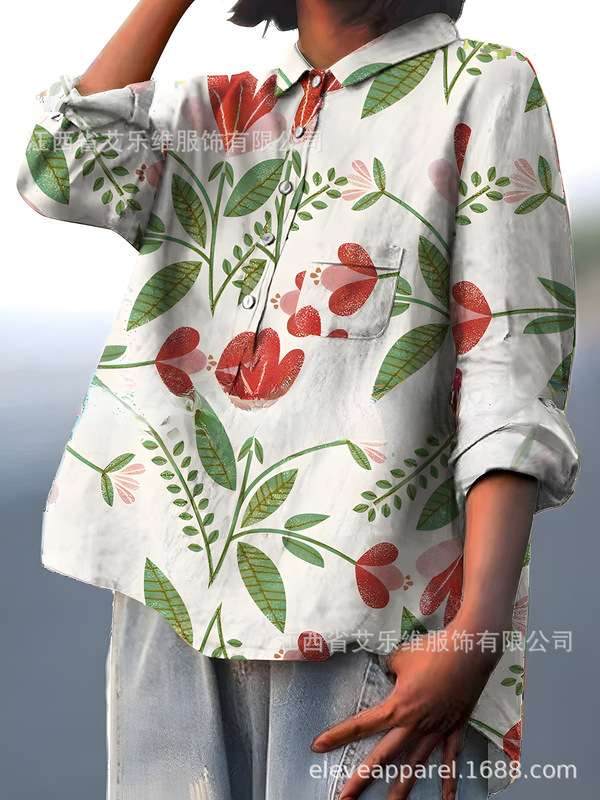 TK東南アジア越境貿易 夏 欧米風トレンド 長袖シャツ 花柄風 3Dデジタルプリント レディーストップス|undefined