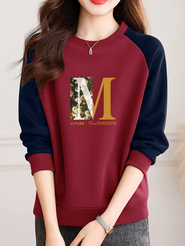 Gongwei Chic Crewneck Sweatshirt for Women - Spring, Autumn, Winter - Drop Shoulder Sleeve - Unique Design - Loose Fit - American Retro - Capless Top