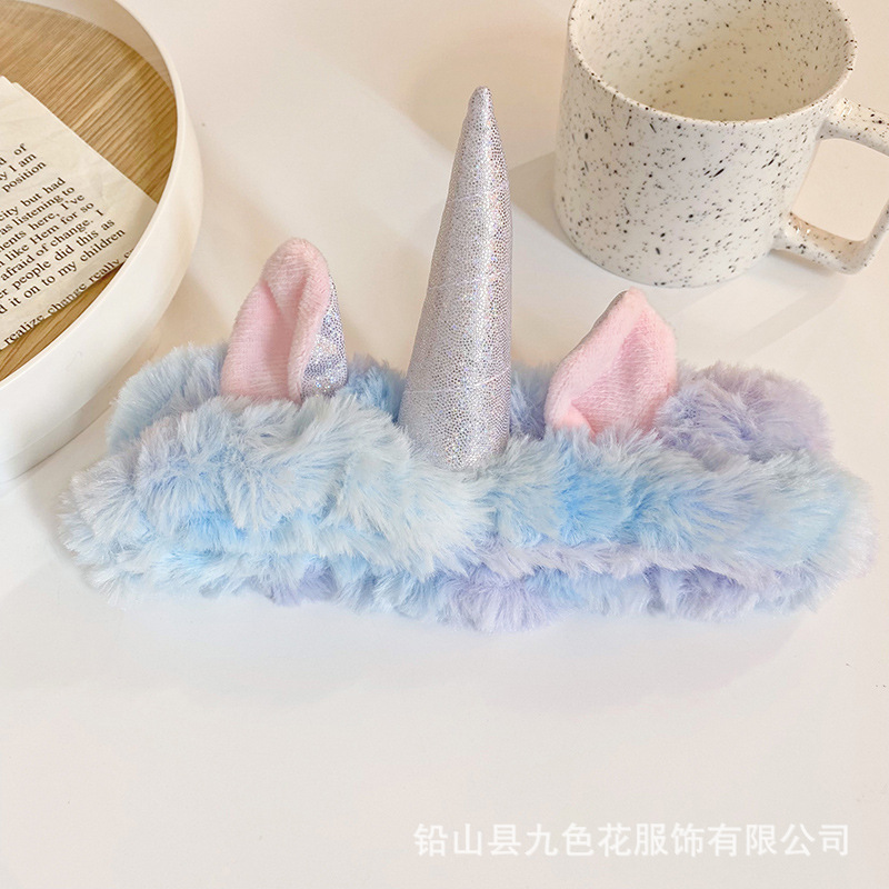 Europa y América tie-dyed unicornio banda de pelo de las mujeres tocado FIESTA DE Navidad de ala ancha lavado de cara banda de pelo ventas directas de la fábrica