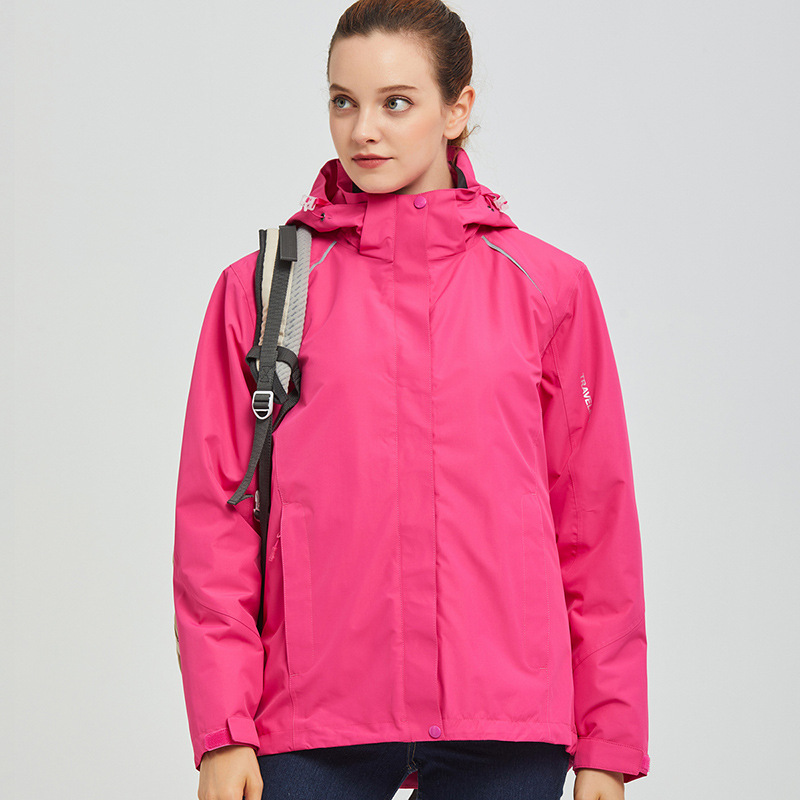 Chaqueta de pareja de doble pieza forro polar sombrero chaqueta a prueba de viento a prueba de lluvia deportes al aire libre moda casual ventas directas de fábrica