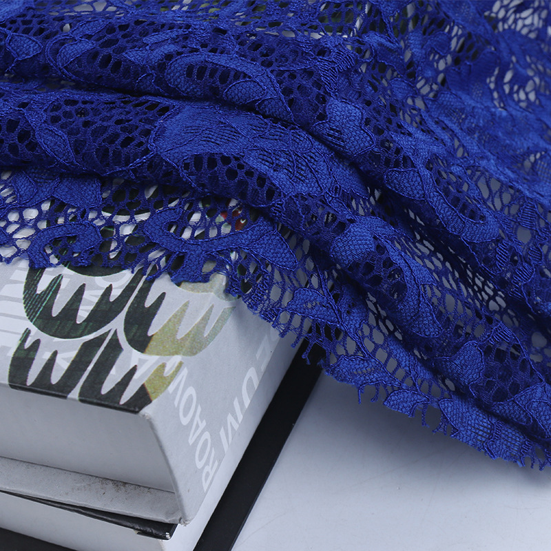 彈力股線蕾絲布 端莊深灰色蕾絲連衣裙面料 藏青色蕾絲布料