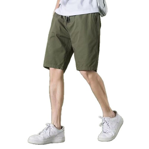 Men's Summer Casual Loose Five-Finger Straight Leg Middle Pants Gray Beach Shorts