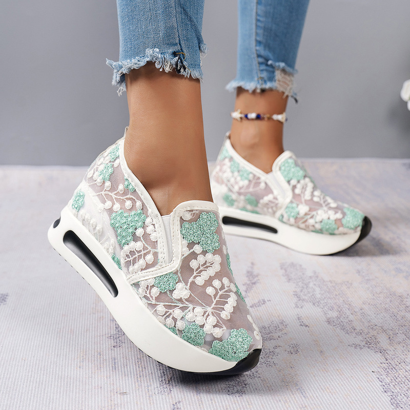Directly Supplied from the Manufacturer, Cross-Border Embroidered Sequin Mesh Breathable Slip-On Thick-Soled Rocking Shoes, Lightweight, Comfortable, Casual Women's Shoes Directly Supplied from the Manufacturer, Cross-Border Embroidered Sequin Mesh Breathable Slip-On Thick-Soled Rocking Shoes, Lightweight, Comfortable, Casual Women's Shoes