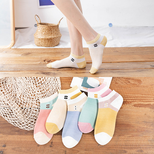 Women's Socks Spring and Summer Thin Women's Socks Quarter Cotton Socks Women's Short Socks Solid Color Boat Socks Striped Japanese Ins Trendy Candy Color