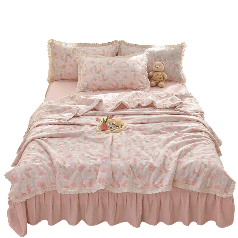 Cotton double-layer fresh bedspread, summer duvet, set, 4 piece set