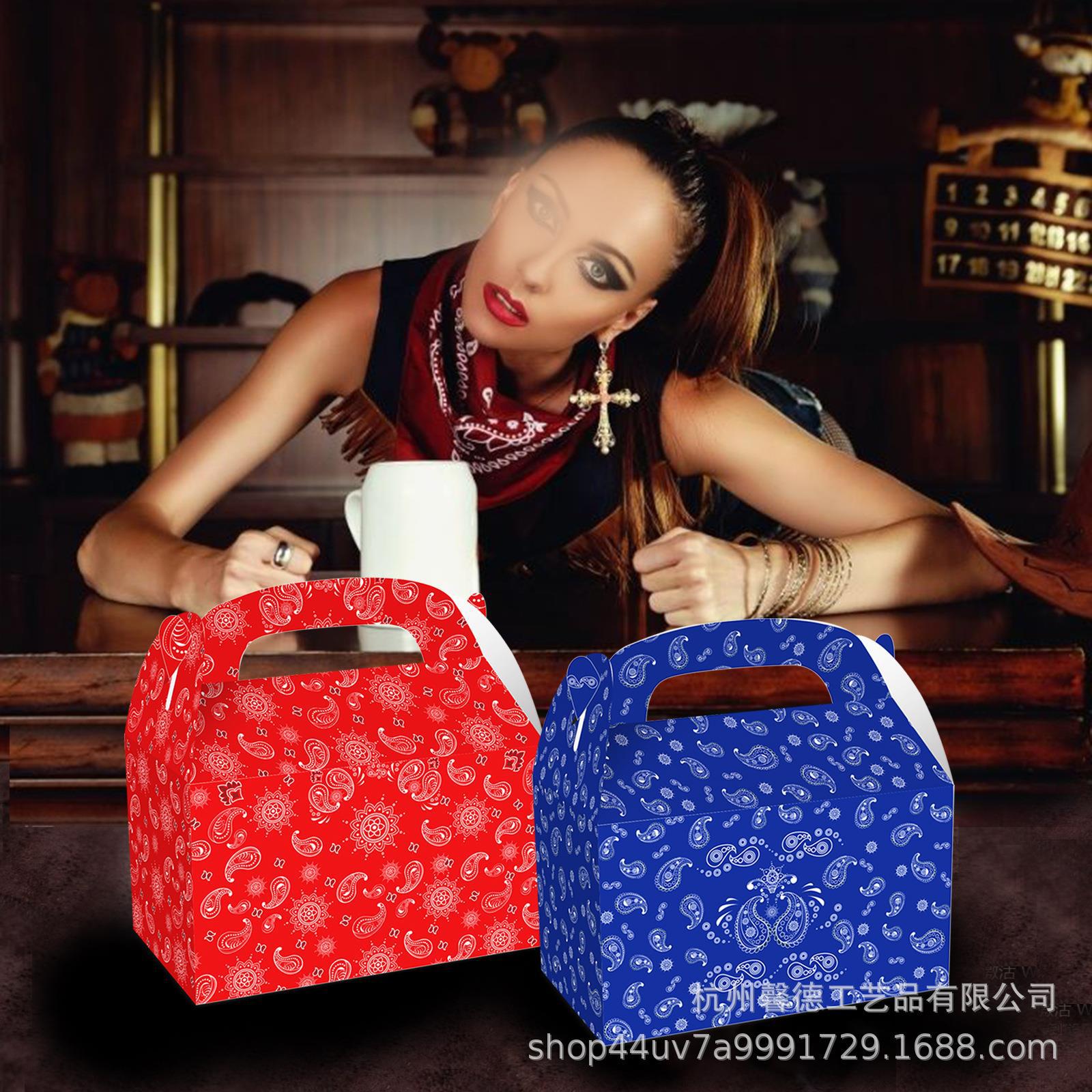 DD073亚马逊 腰果花西部牛仔墨西哥白卡纸手提礼盒生日派对糖果盒