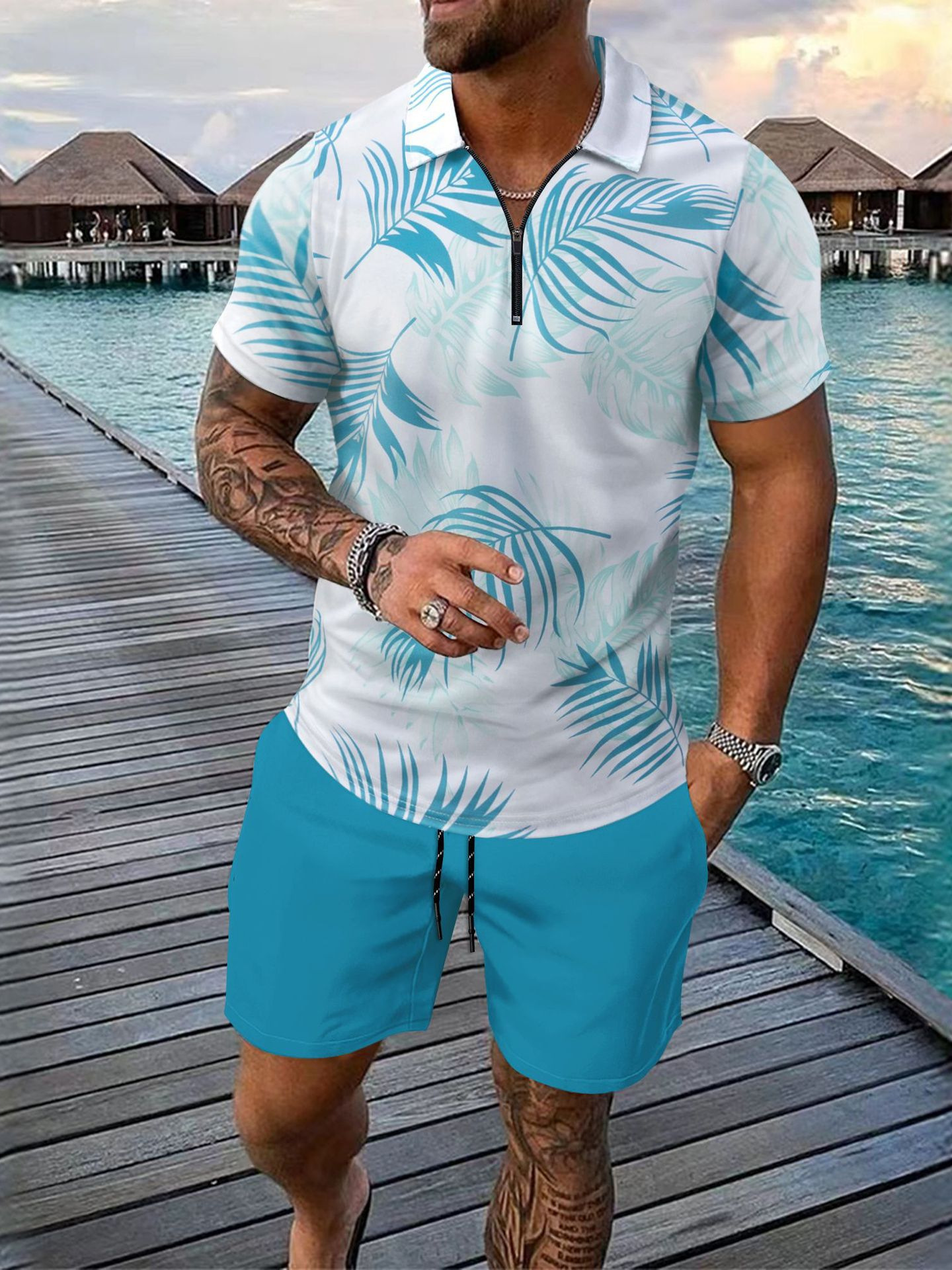 Conjunto de polo e calções de homem secagem rápida casual_voghion.com