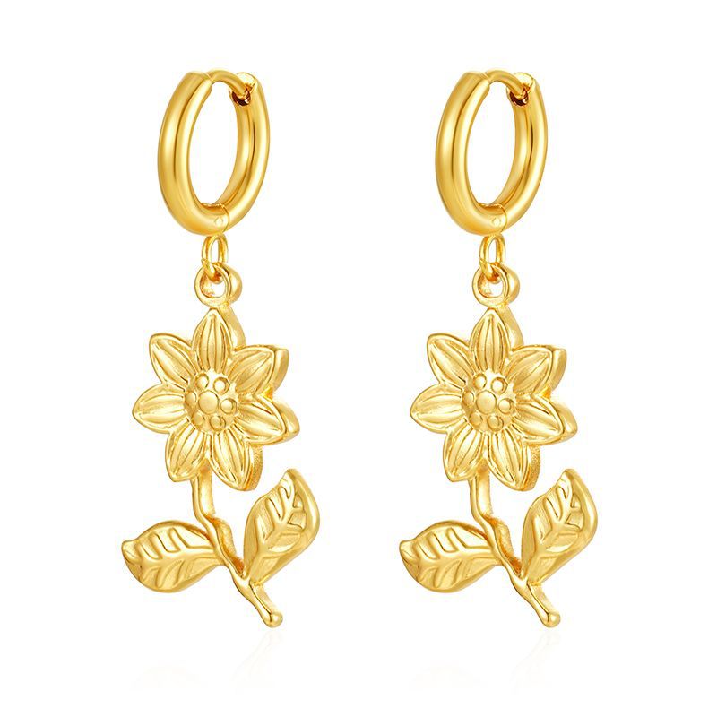 Pendientes colgantes de moda transfronteriza europea y americana, aretes redondos de acero inoxidable de todo fósforo, pendientes simples para mujer de 18K chapados al por mayor