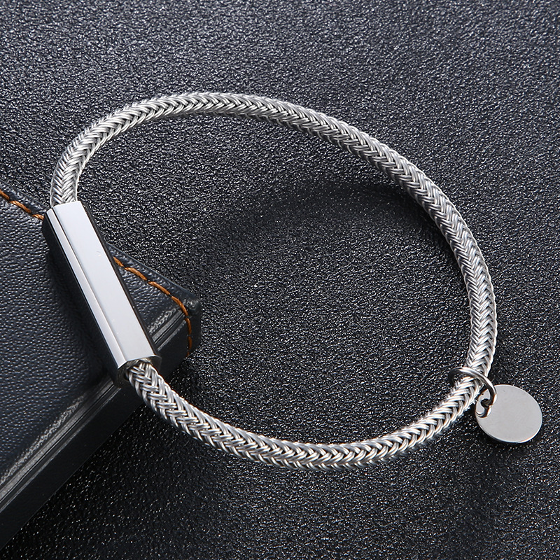 304 Stainless Steel Pendant Material Retro Punk Geometric Customization Laser Engraving 304 Stainless Steel Steel Wire Round Men's Bracelets Men Cord & Leather Bracelets