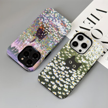 欧洲站热销小雏菊黑猫二合一菲林壳适用iPhone全系防摔磨砂手机壳