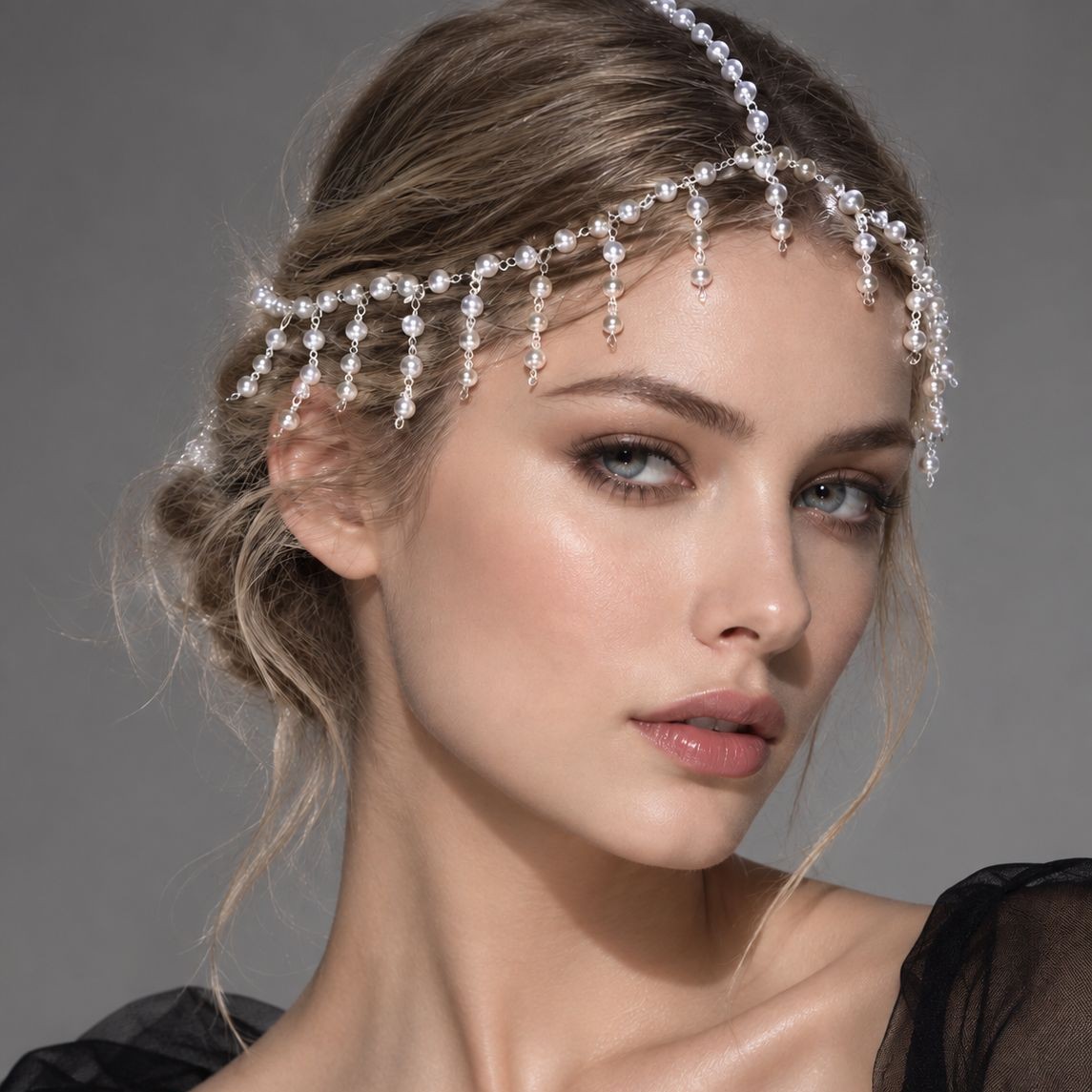 European and American hot-selling tassel hair chain, ethnic-style pearl headpiece, versatile and trendy bridal hair accessory