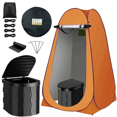 Kempinq və səyahət – Emergencies, Folding Toilet Tent - single-14m-window-orange-covered-model-black-toilet