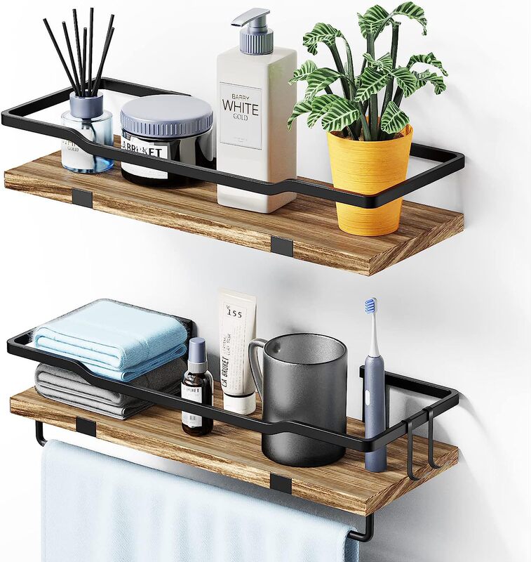 Solid Wood Metal Suspension Storage Rack Perforable and Punch-Free Wall-Mounted Kitchen and Bathroom Storage Rack Towel Rack