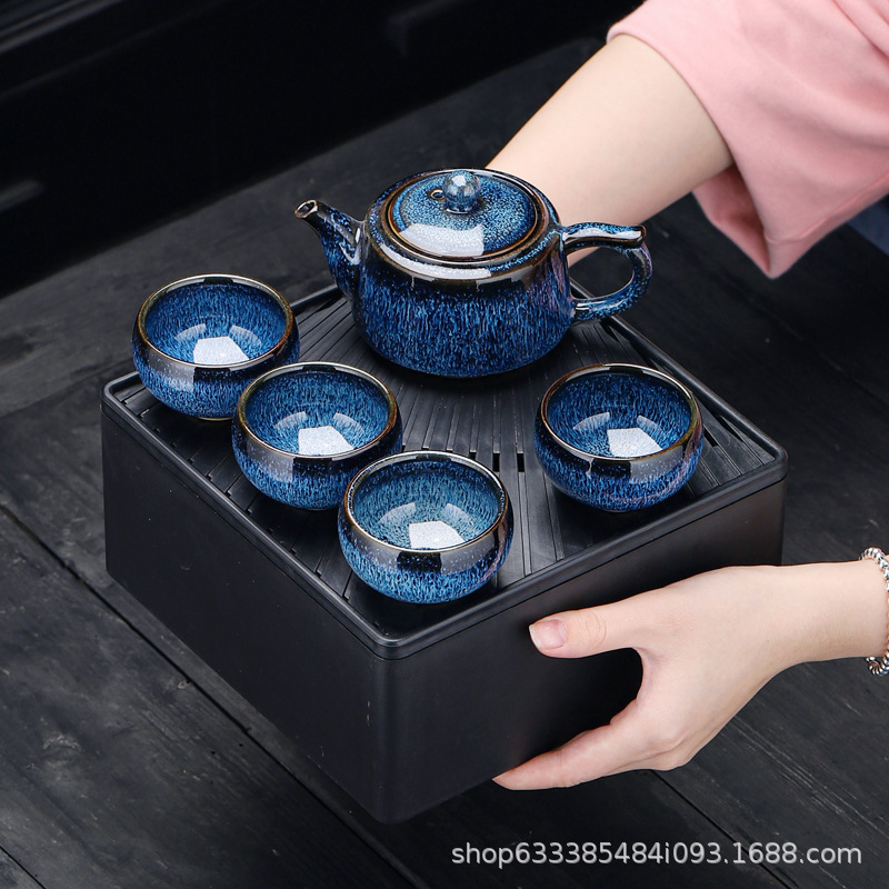 New kiln change household outdoor portable travel tea set a pot of four cups easy to use not easy to burn Cup
