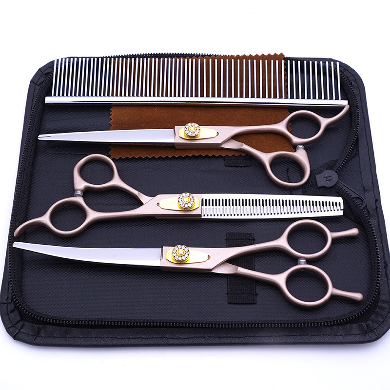 Directo de fábrica de 7 pulgadas de acero inoxidable de alta gama tijeras para mascotas profesional mascota belleza tijeras de corte de pelo tijeras de adelgazamiento del perro