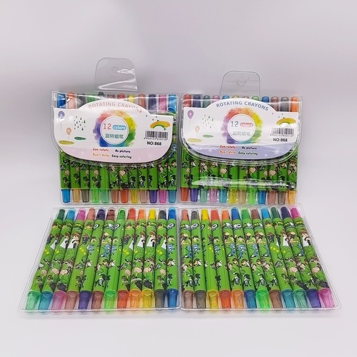 Cartoon Pikachu rotating crayon 12-color primary school student painting crayon does not dirty hands 12-color rotating crayon oil paint brush