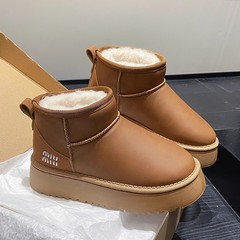 松糕厚底雪地靴女款2025新款冬季防水短筒增高棉鞋保暖加绒面包鞋