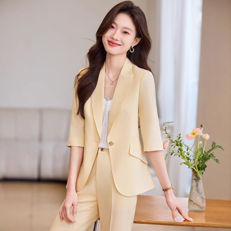 Yellow Seven-Sleeve Suit suit Women's Spring 2025 New Slim-Fit Elegant Business Wear Work Clothes Suit Jacket Yellow Seven-Sleeve Suit suit Women's Spring 2025 New Slim-Fit Elegant Business Wear Work Clothes Suit Jacket