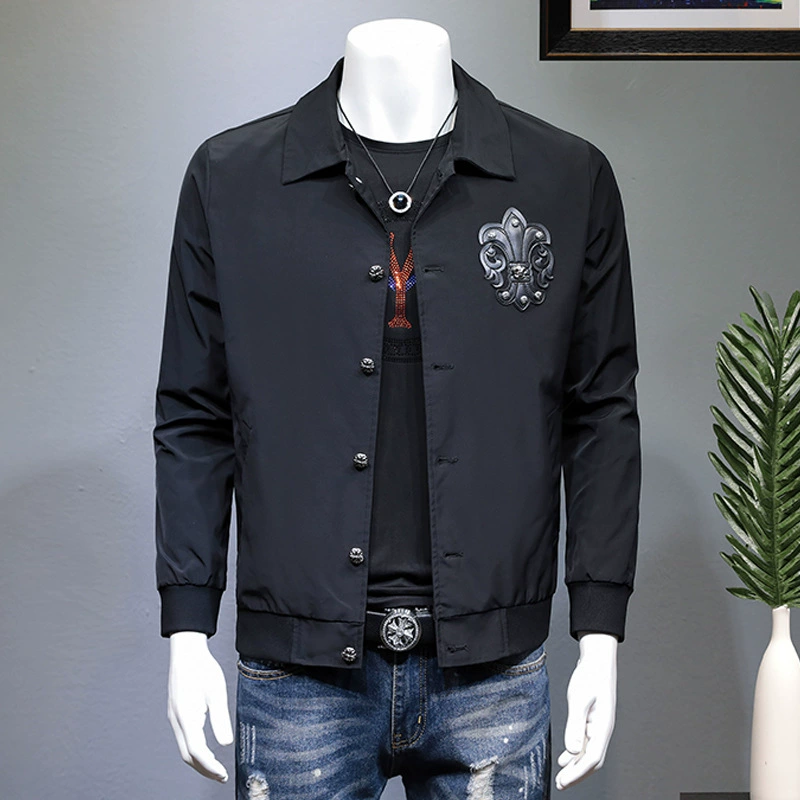 Мужская кожаная планка на пуговицах с вышитым логотипом European Station, высококачественная повседневная куртка, модное мужское пальто для работы