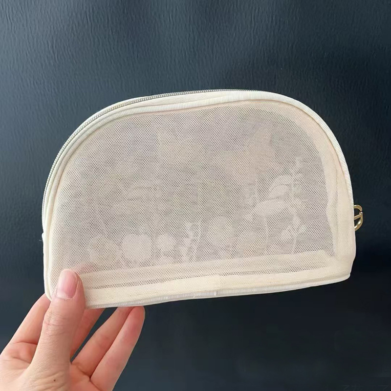新しい貝殻型メッシュ刺繍花蝶半円レース化粧品袋中空ハンドヘルド化粧品収納袋|undefined