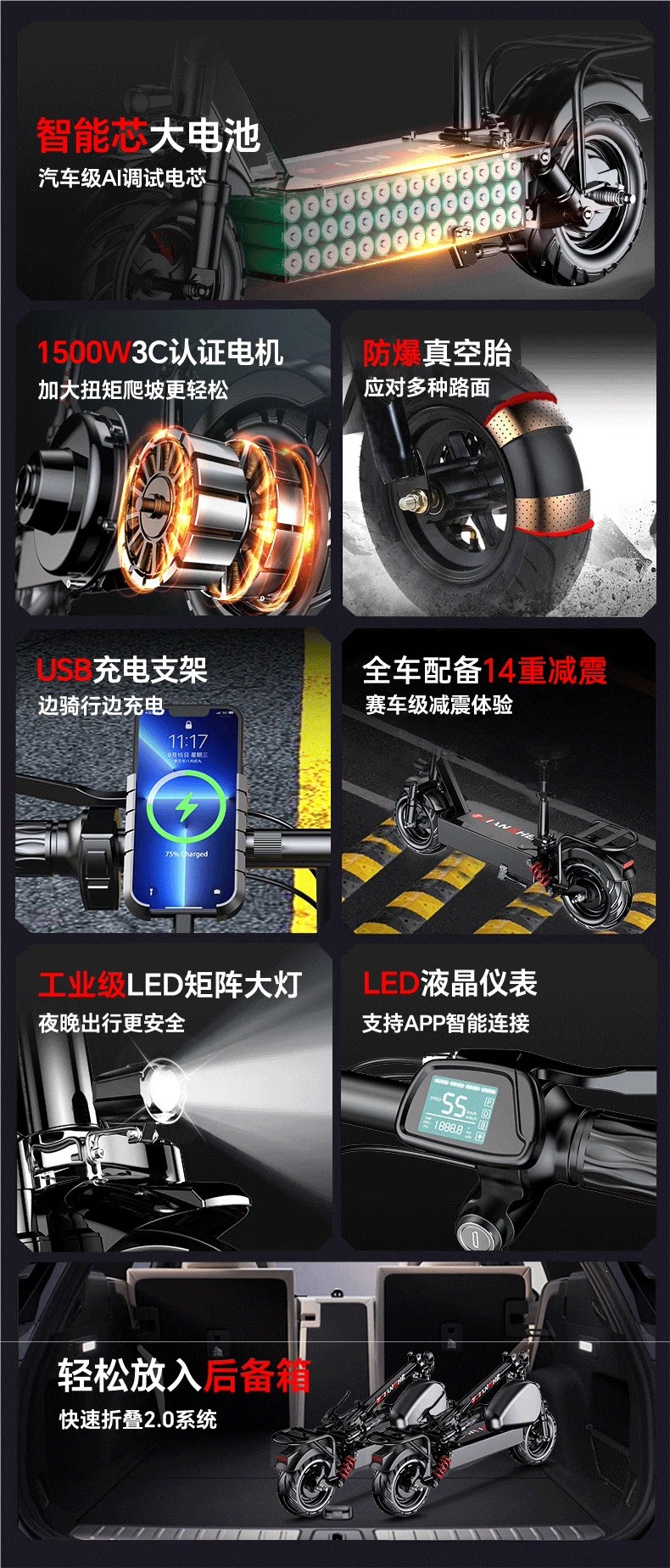 Electric scooter for adults, foldable electric vehicle, lightweight and portable, suitable for both men and women, lithium battery powered, small size