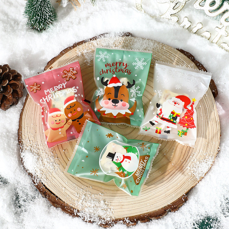 クリスマス雪花ショートニング包装袋リボン引き紐ポケットキャンディー袋クッキー袋牛圧延砂糖包装袋機シール袋|undefined