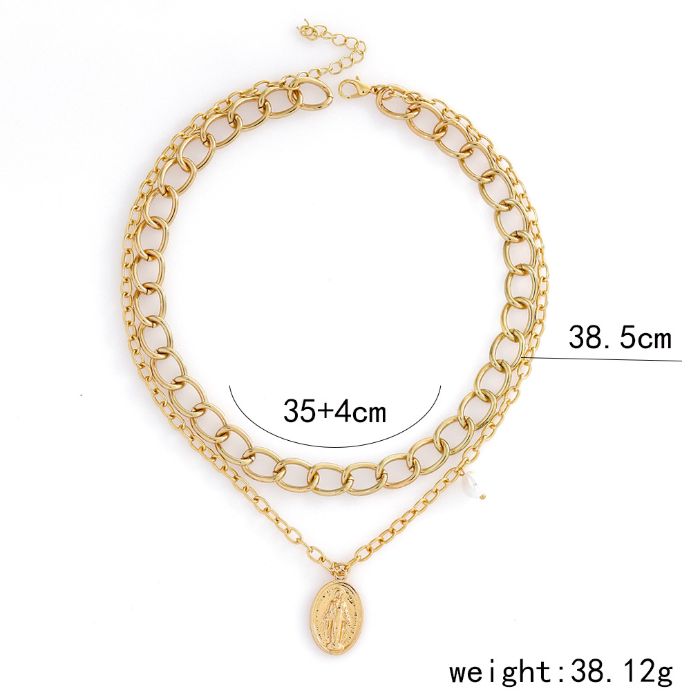 Fashion Portrait Oval Metal Pearl Plating Necklace
