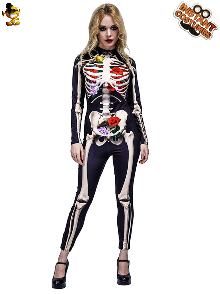 Halloween mujeres adultas horror Rosa cráneo fantasma hueso mono fantasma Festival Cosplay partido traje