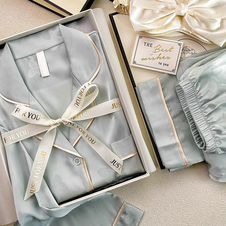 Pajamas Women's Summer Ice Silk Jacquard Pajamas Simple Loose Casual Comfortable Women's Home Clothes suit High-end Sense