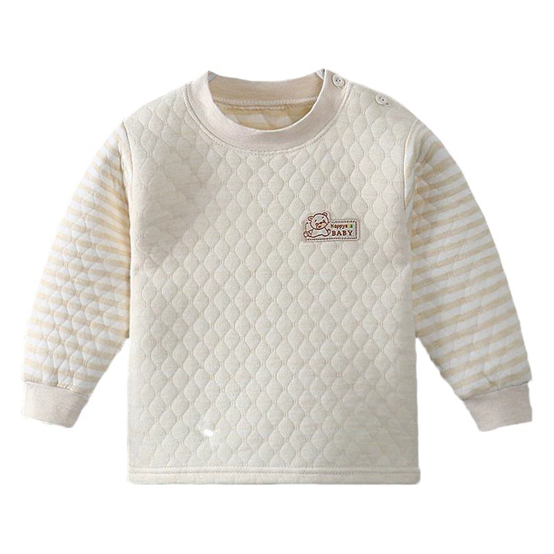 Детская осенне-зимняя трехслойная утепленная футболка, стеганая теплая кофта с длинным рукавом, базовая рубашка, цельный комплект оптом.