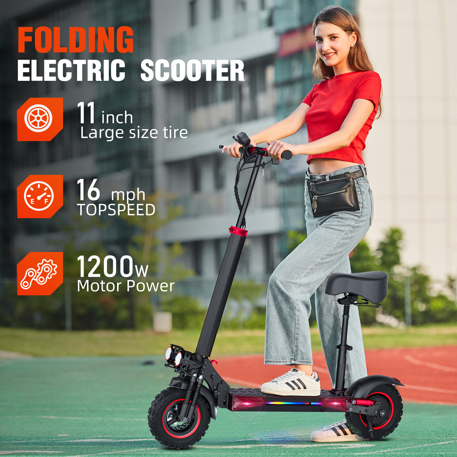 Overseas Warehouse Portable Mobility Scooter Scooter with Seat Foldableing Off-Road Electric Scooter for Adults