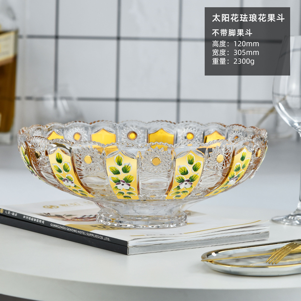 D305 해바라기 과일 접시 진짜 금 에나멜 꽃