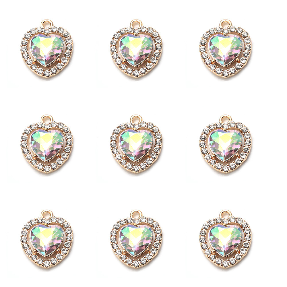 10 PCS/Package Alloy Rhinestones Heart Shape Pendant display picture 6